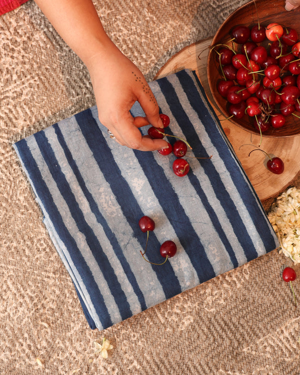 Simple Stripes Indigo- Linen Fabric
