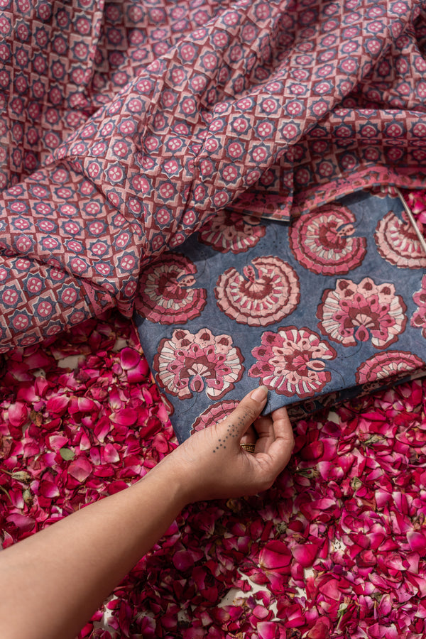 Phulwari Indigo- Heavy Chanderi Fabric