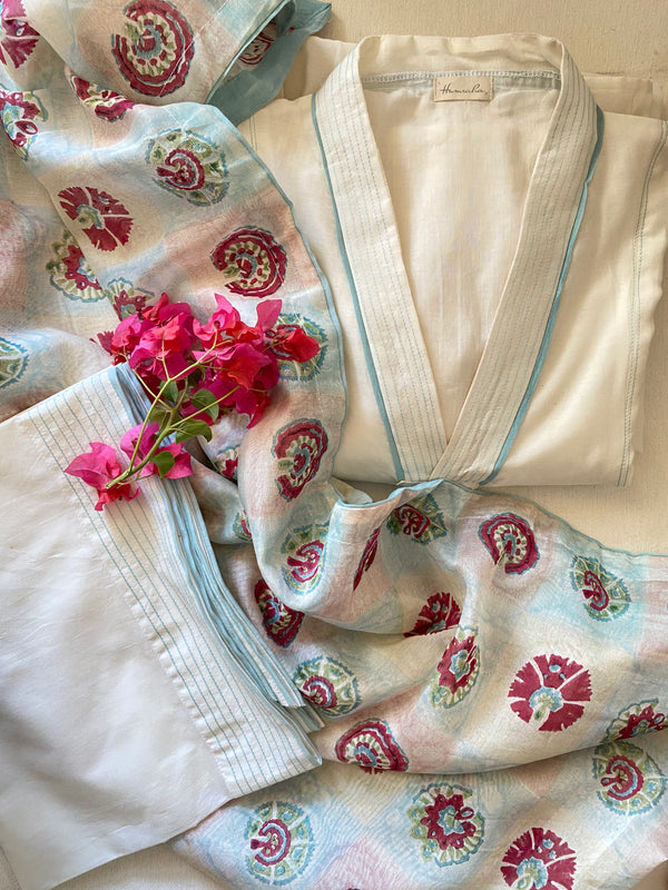 Jada- Ivory- Semi Stitch Kurta- Mul Chanderi
