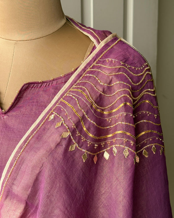 Dupatta- Kora Wine- Tissue Chanderi